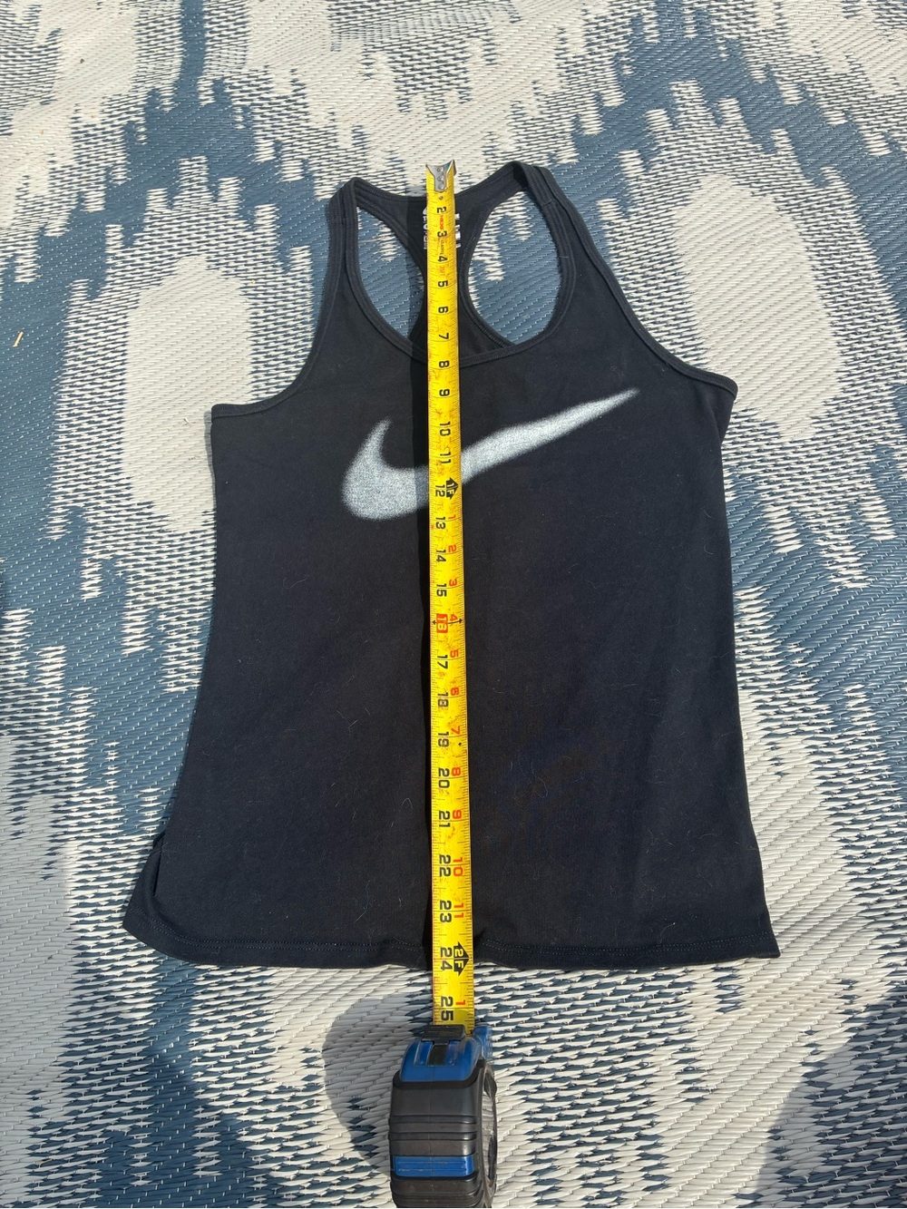 Nike Active Wear Black Racerback Tank with Metallic White Swoosh Logo - Picture 3 of 7